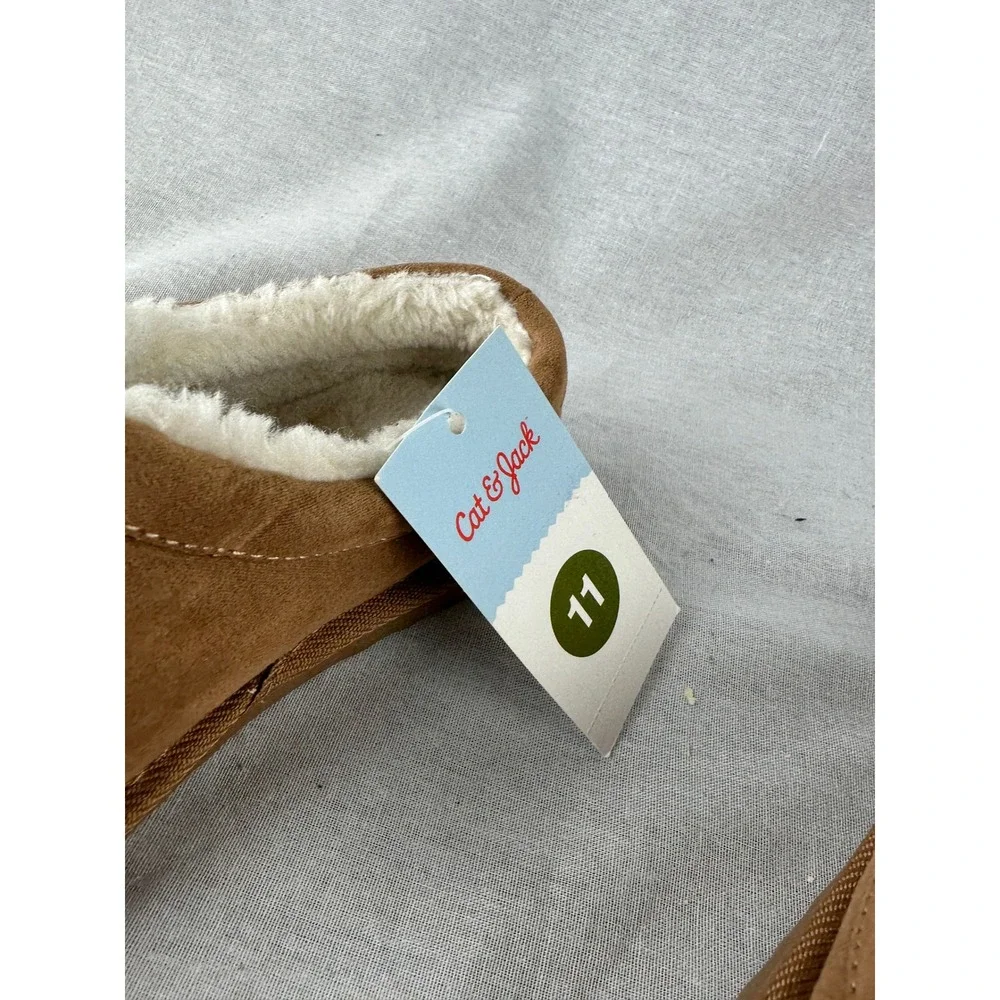 Cat &‎ Jack Jude Brown Faux Suede Faux Fur Lined Slippers Kids Size 11 NEW